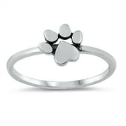 SAC SILVER Paw Print Heart Pet Dog Ring .925 Sterling Silver Band Jewelry Female Male Unisex Size 9
