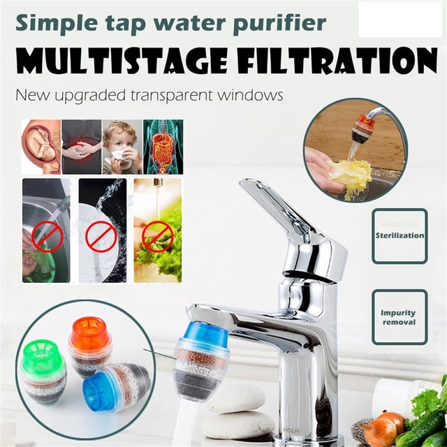 Fiudx Purificador de Agua para Grifo, Sistema de Filtración de 5 Capas, Reduce Impurezas, Mejora El Sabor Del Agua, Diseño Antisalpicaduras, Práctico para Uso En Casa y Oficina, Juego de 2 Piezas, Ta