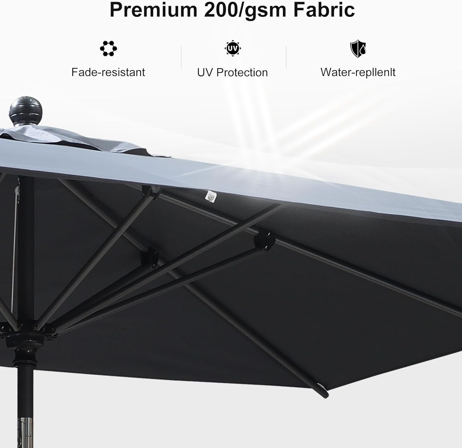 PURPLE LEAF 10' x 6.5' Rectangular Outdoor Table Umbrella with Crank and Tilt, Aluminum Frame Patio Market Sun Umbrella, 8 Sturdy Ribs, Gray