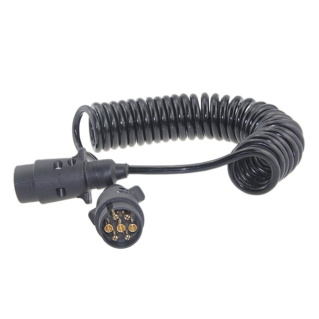 Truck Bed Extension 7-Way To 5-Way Trailer Wiring Adapter With 98.4 Inch Coiled Cable, Designed For Plug-N-Play Installation, Resistant To Rust And Corrosion, And Featuring Easy Grip Tabs