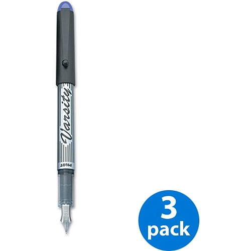 Pilot Varsity Disposable Stick Fountain Pen, Black Barrel, Purple Ink, Medium Pt, 3 Count