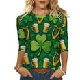 thumbnail image 2 of LEKWK St Patricks Day Shirt Beer Mug Irish Harp Argyle Round Neck 3/4 Sleeve Casual Tops Green Diamond Pattern Pub Party Tee, 2 of 8