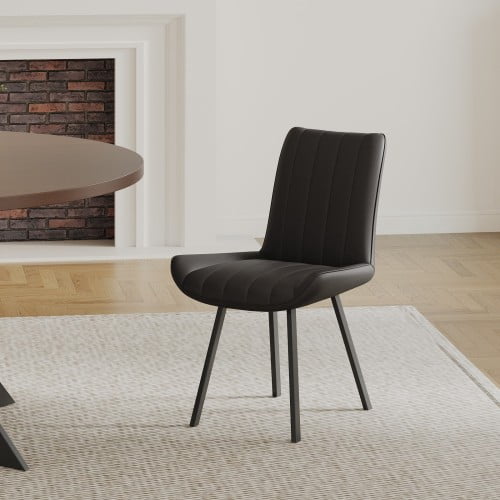 Set of 2 Black PU Leather Dining Chairs, Modern Breathable Kitchen Chairs with Metal Legs