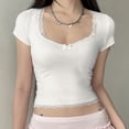 thumbnail image 3 of Cute Lace Stitching Cropped Top Women's Summer Short Sleeve T-shirt Y2K Aesthetic Slim-fitting Tees Coquette Cute Tops, 3 of 5