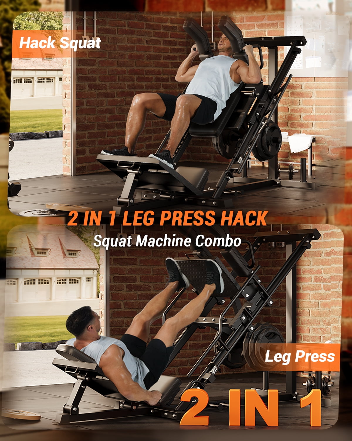 JoanKaren 3-in-1 Leg Press Hack Squat Machine with Linear Bearing & Weight Storage,1200lbs Strength Training Equipment for Home Gym
