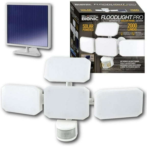 Bell Howell Solar Powered Motion Sensing Bionic Floodlight, 6500K White 2000 Lumens