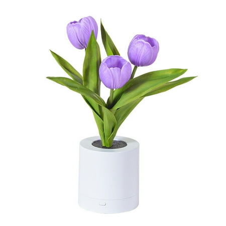 

EDFRWWS LED rtificial Tulip Night Light Rechargeable Desk Lamp Decor (Purple 3 Flowers)