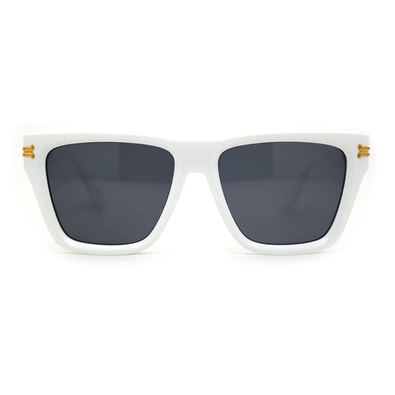 Womens Mod Square Large Cat Eye Beveled Plastic Sunglasses White Black