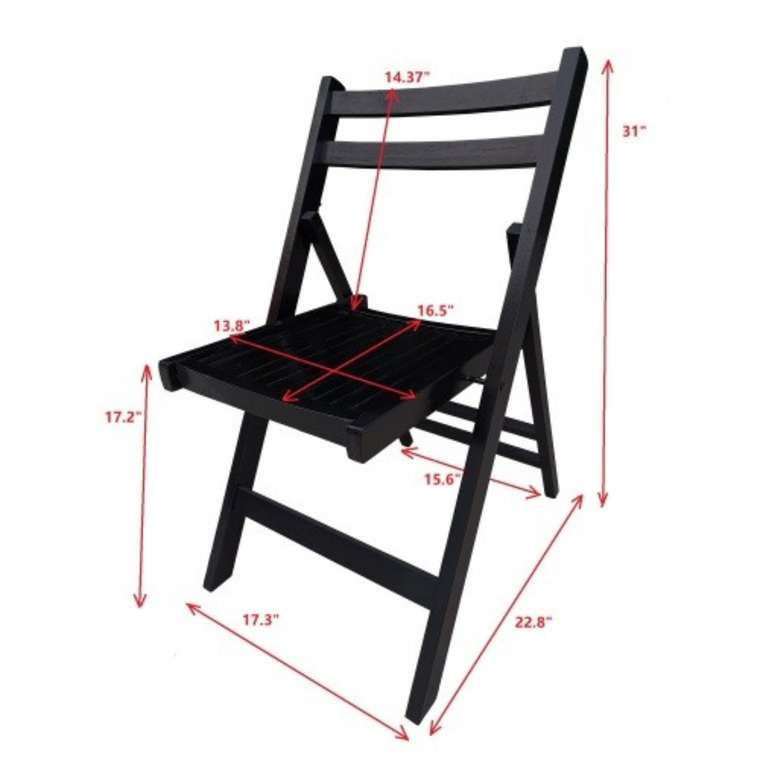 Folding Chairs Set of 4, Solid Wood Folding Chairs with Slatted Seat, Portable Event Chairs for Dining Room, Kitchen, Wedding & Party, Black