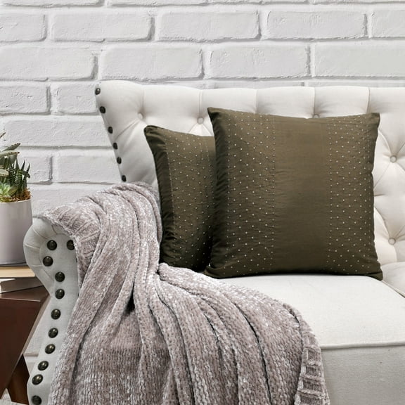 Home Soft Things Marquesa Dots Embroidery Silk Filled Throw Pillow Cover 2 Piece Set - Coffee - 18" x 18"