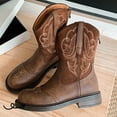 thumbnail image 7 of Leozcaa Women's Cowboy Cowgirl Boots Round Toe Side Zipper Embroidered Low Heel Dress Western Mid Calf Boot, 7 of 7