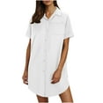 thumbnail image 2 of Casual Dresses for Women Clearance, Women's Summer Button Up Shirt Skirt With A Collar Made Of And Linen Mini Dress Shirt Dress(White,L), 2 of 8