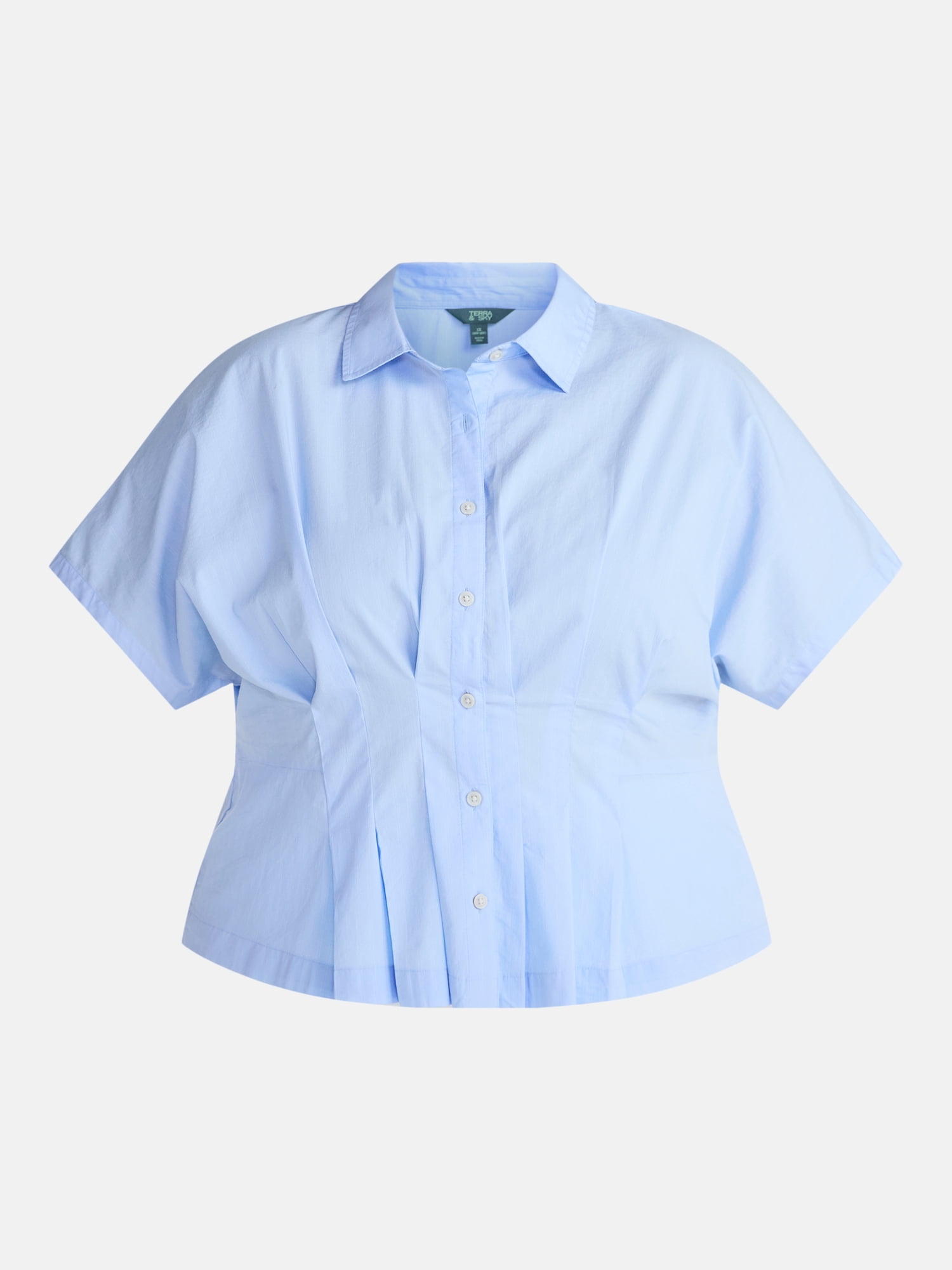 Terra & Sky Fit and Flare Blouse with Short Sleeves, Sizes 0X-5X