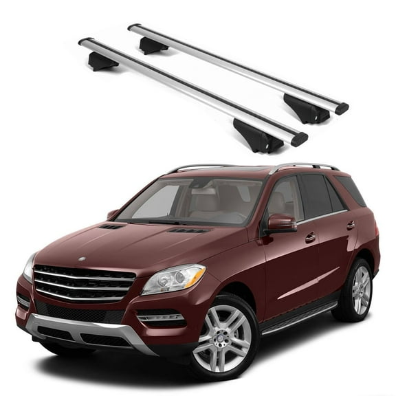ERKUL Roof Rack Cross Bars for Mercedes Benz M-Class 2012-2015 | Aluminum Crossbars with Anti Theft Lock for Rooftop | Compatible with Raised Rails - Silver