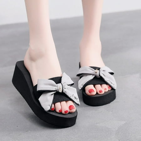 

Slippers Women Girls Bow Wedge Heel Non-slip Thick Heel Casual Slippers