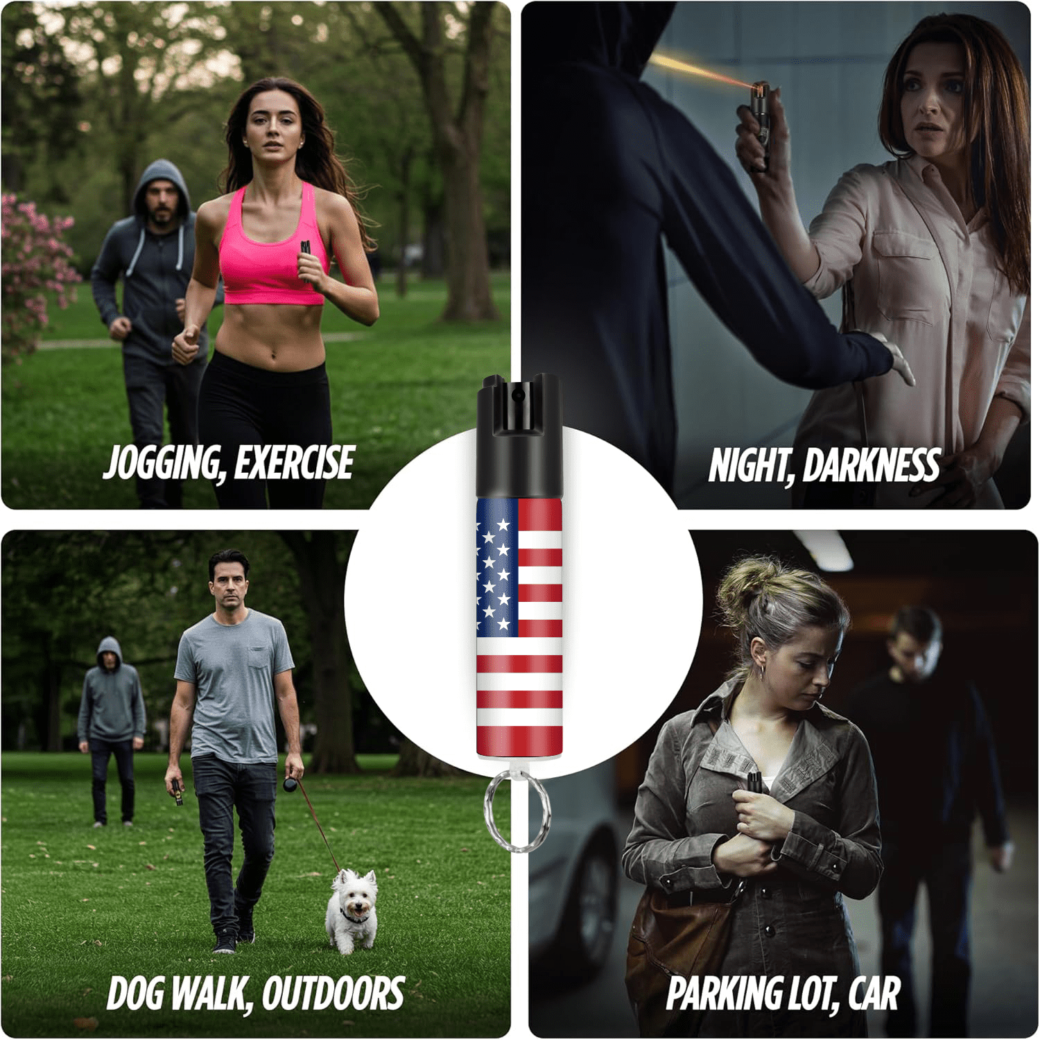 Guard Dog Quick Action 2-Pack Pepper Spray Keychain, Black & US Flag, Portable Defense Solution