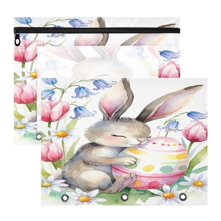 Wobogo Spring Bunny Hug Zipper Document Bag Set 2 Pack Waterproof File Folder Pouch for School & Office, 12.2×9.45in