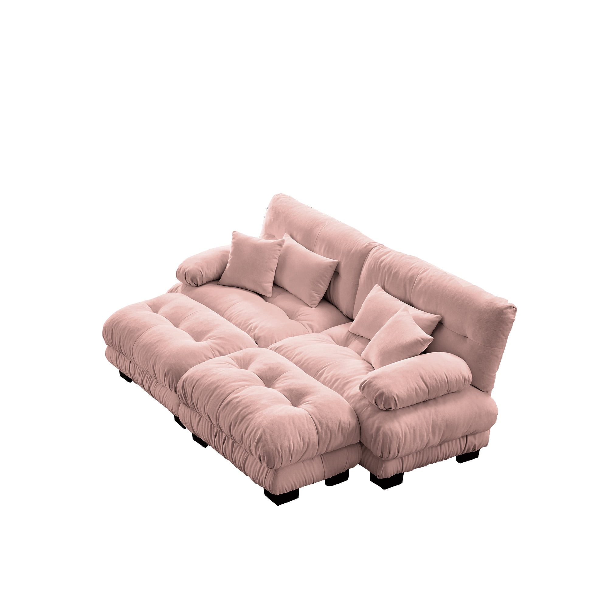 Gewnee Pink Cloud Chenille 2 Seater Sofa Couch with 2 Ottomans and