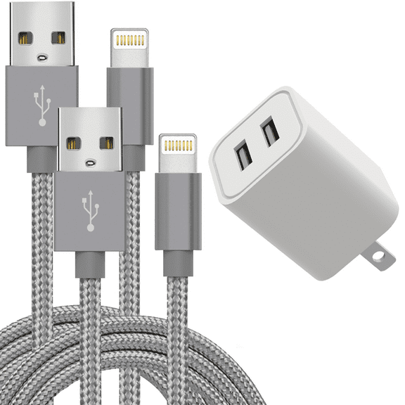 Chargers, 2.4A Power Adapter 2-Port Wall Charger with 2-Pack USB Data Charge Cable Cords Compatible with iPhone X/8 Plus/7 Plus/6S/6 Plus/6S Plus/5/5S/5C/XS/XR/XS Max/iPad/iPo Case