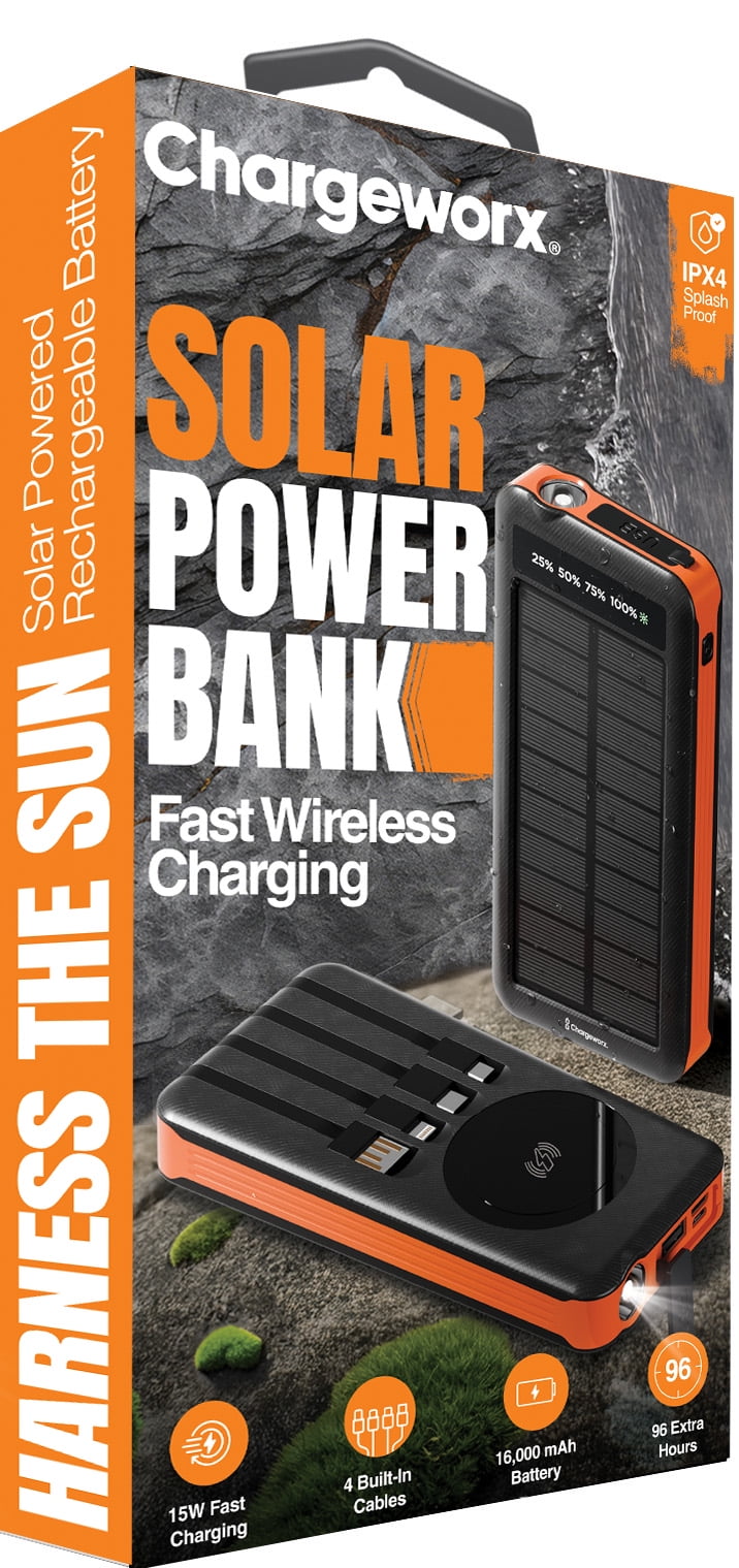Chargeworx CX6581 16000mAh Solar Power Bank – 15W Ultra-Fast