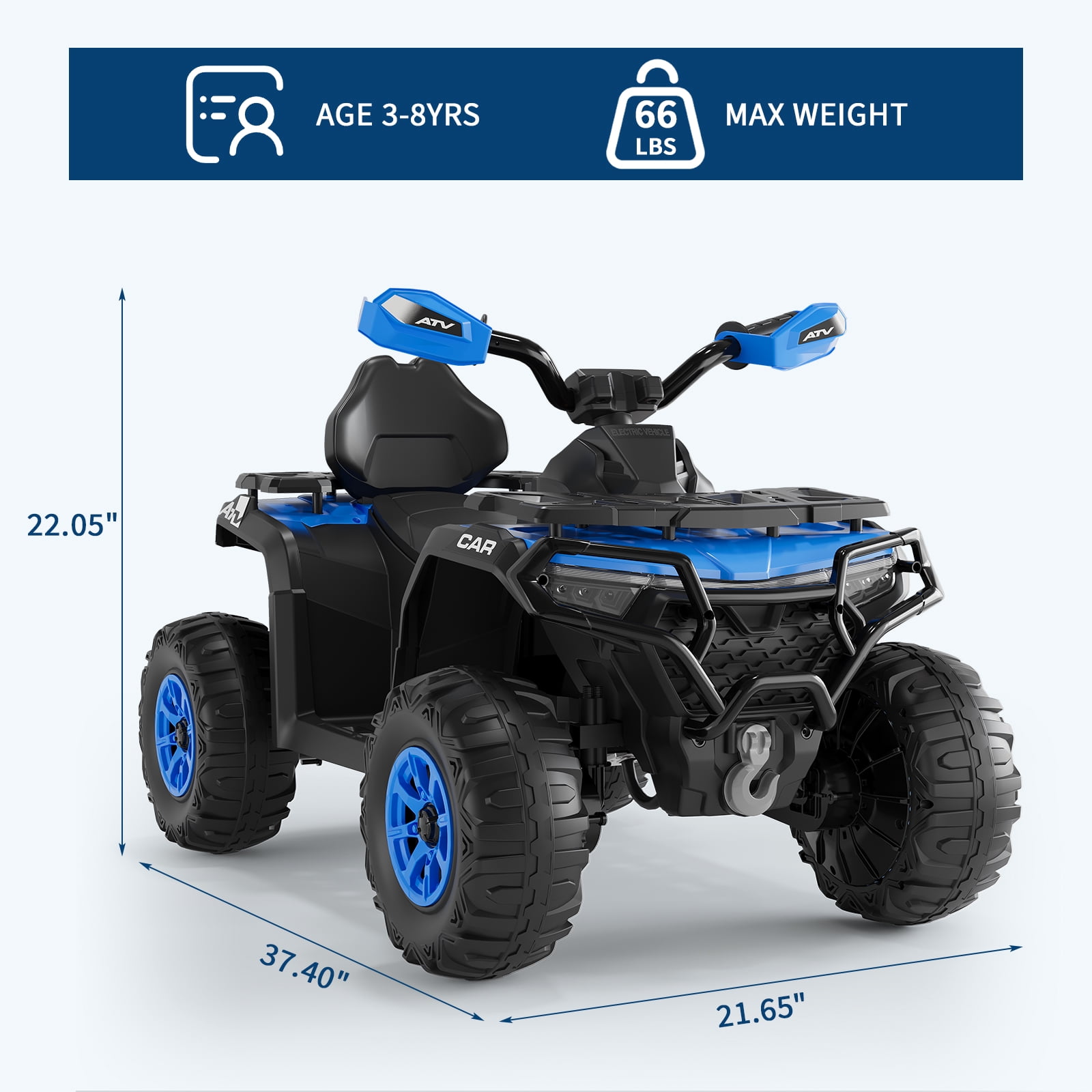 Garvee 12V Kids Ride On ATV,3 Variable Speeds,with Parent Remote Control,LED Headlights,Music,Blue