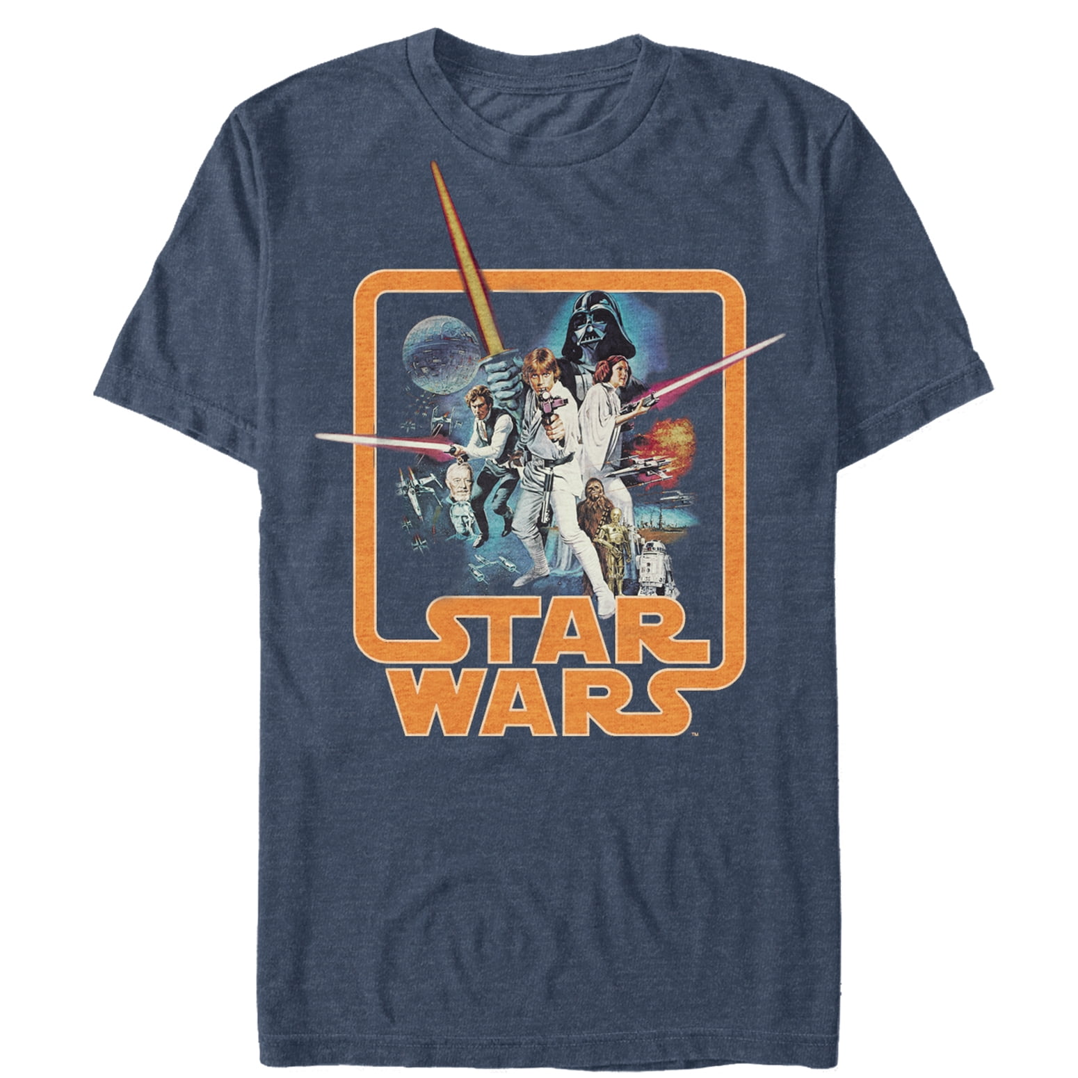 Star Wars - Men's Star Wars Throwback T-Shirt Navy Heather - Walmart