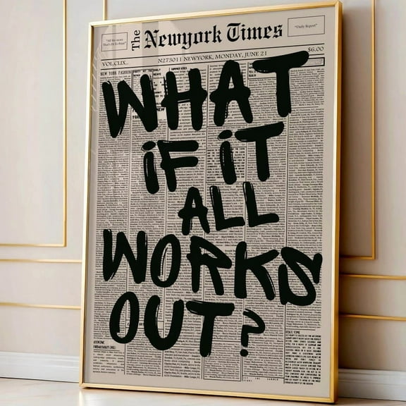 Zuno Retro What If It All Works Out Newspaper Print, Typography Poster, Trendy Wall Art, Aesthetic Printable Art, , What If Poster, 8x12 UNFRAMED