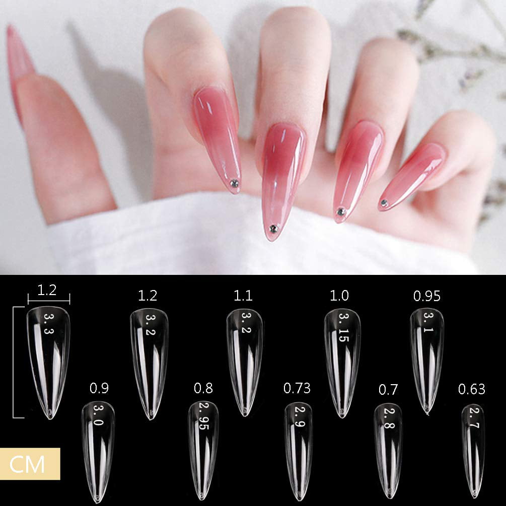 Amazon.com: Clear Stiletto Nail Tips - Half Cover Stiletto Fake Nail Tips  Clear Long Pointed False Nail Tips Clear Artificial Stiletto Nail Tips Long  Length Half Coverage500pcs 10 Sizes with Box :