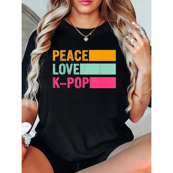Retro K-pop for Teen Girls Women Kpop and Peace T-Shirt