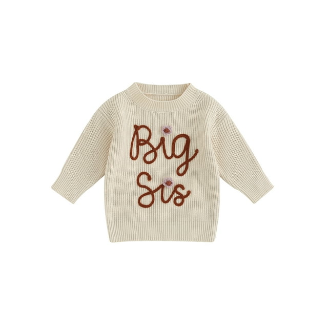 SUNSIOM Kid Girl Autumn Sweater, Long Sleeve Round Neck Flower Letter Embroidery Pattern Knitwear Pullover