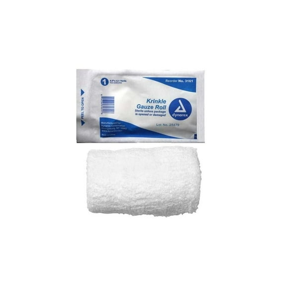 Dynarex Krinkle Gauze Cotton Fluff Bandage Rolls, 4.5" x 4.1 Yards (2 Rolls) - MS-35645