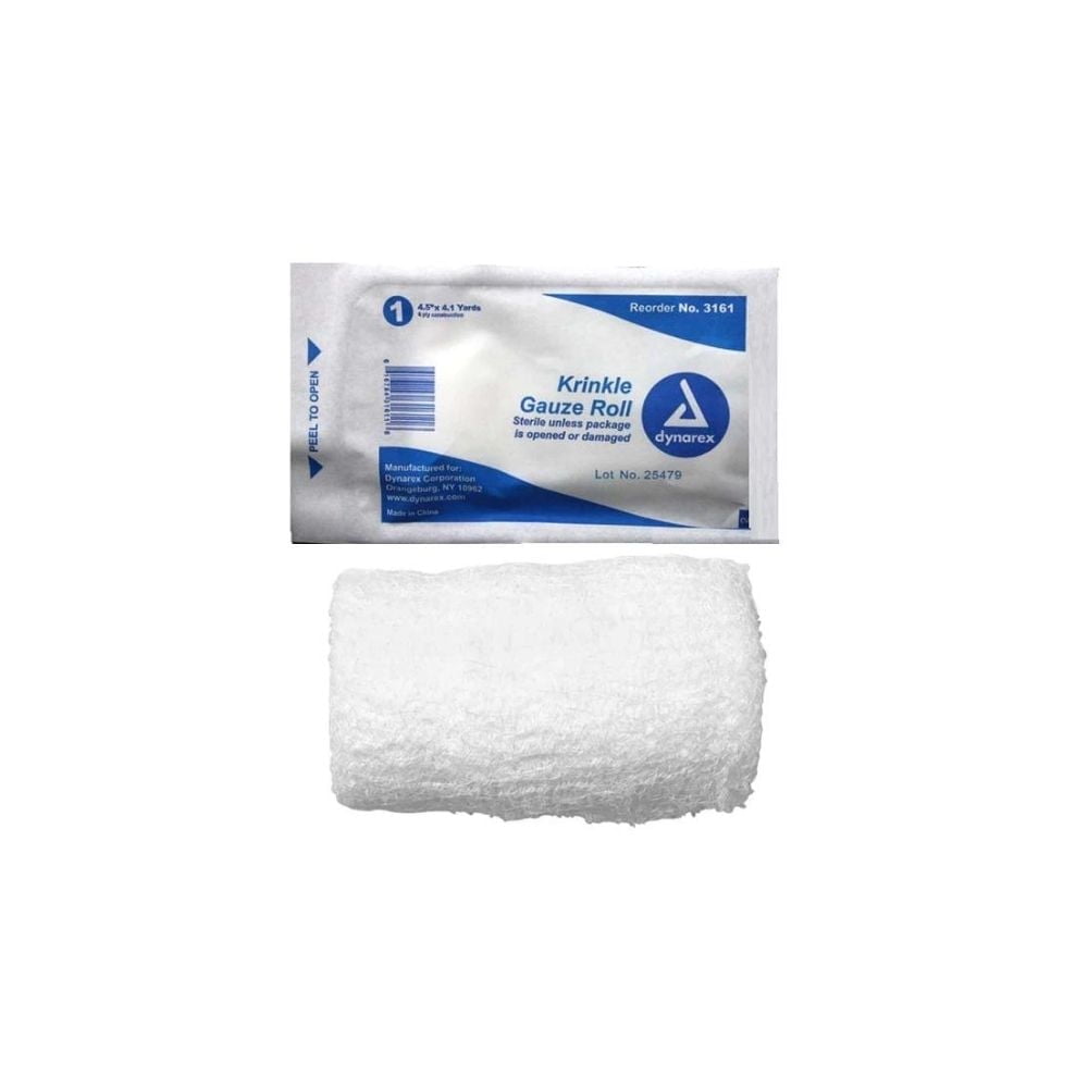 Dynarex Krinkle Gauze Cotton Fluff Bandage Rolls, 4.5" x 4.1 Yards (10 Rolls) - MS-35645
