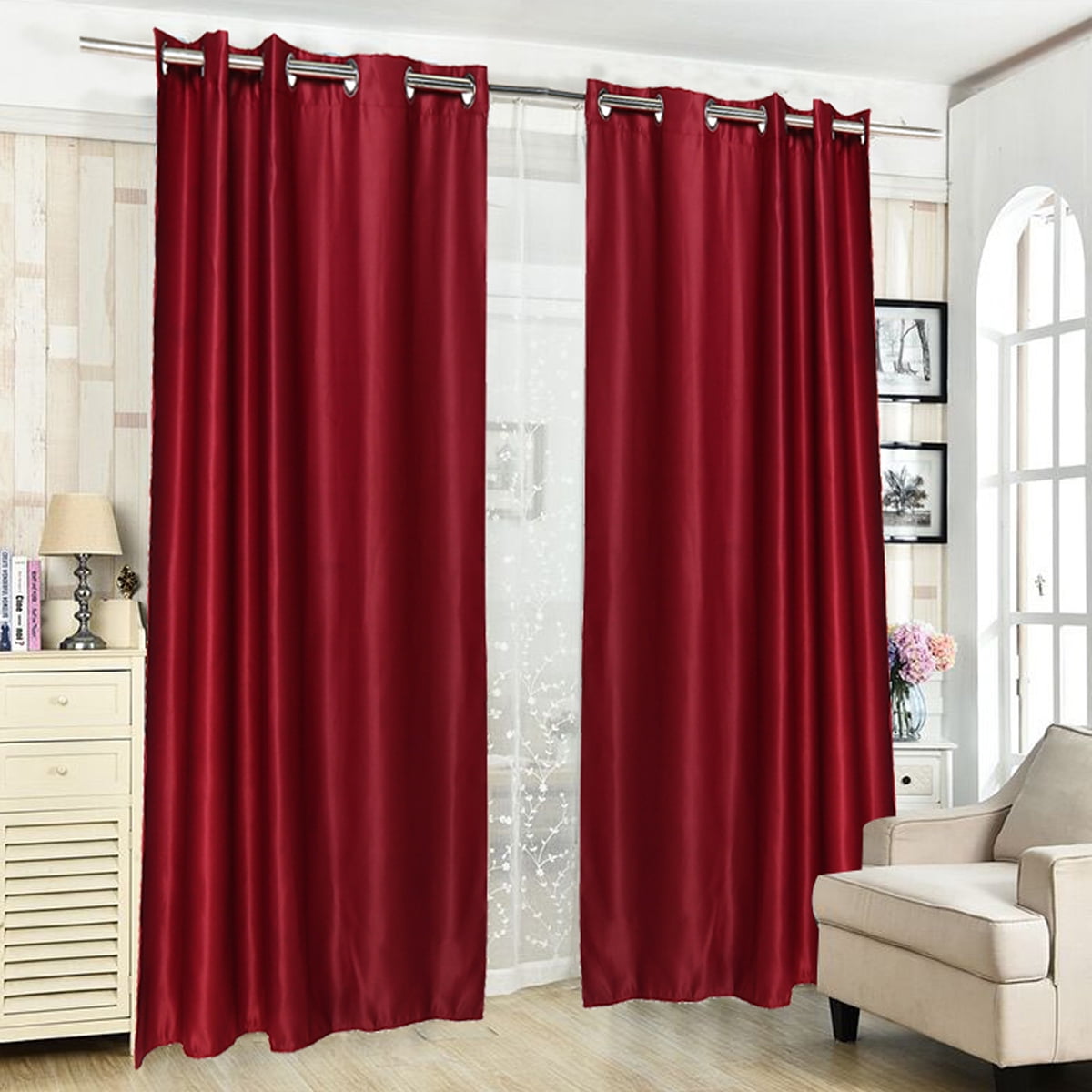Burgundy Curtains Blackout Drapes - Home Decorations Thermal Insulated