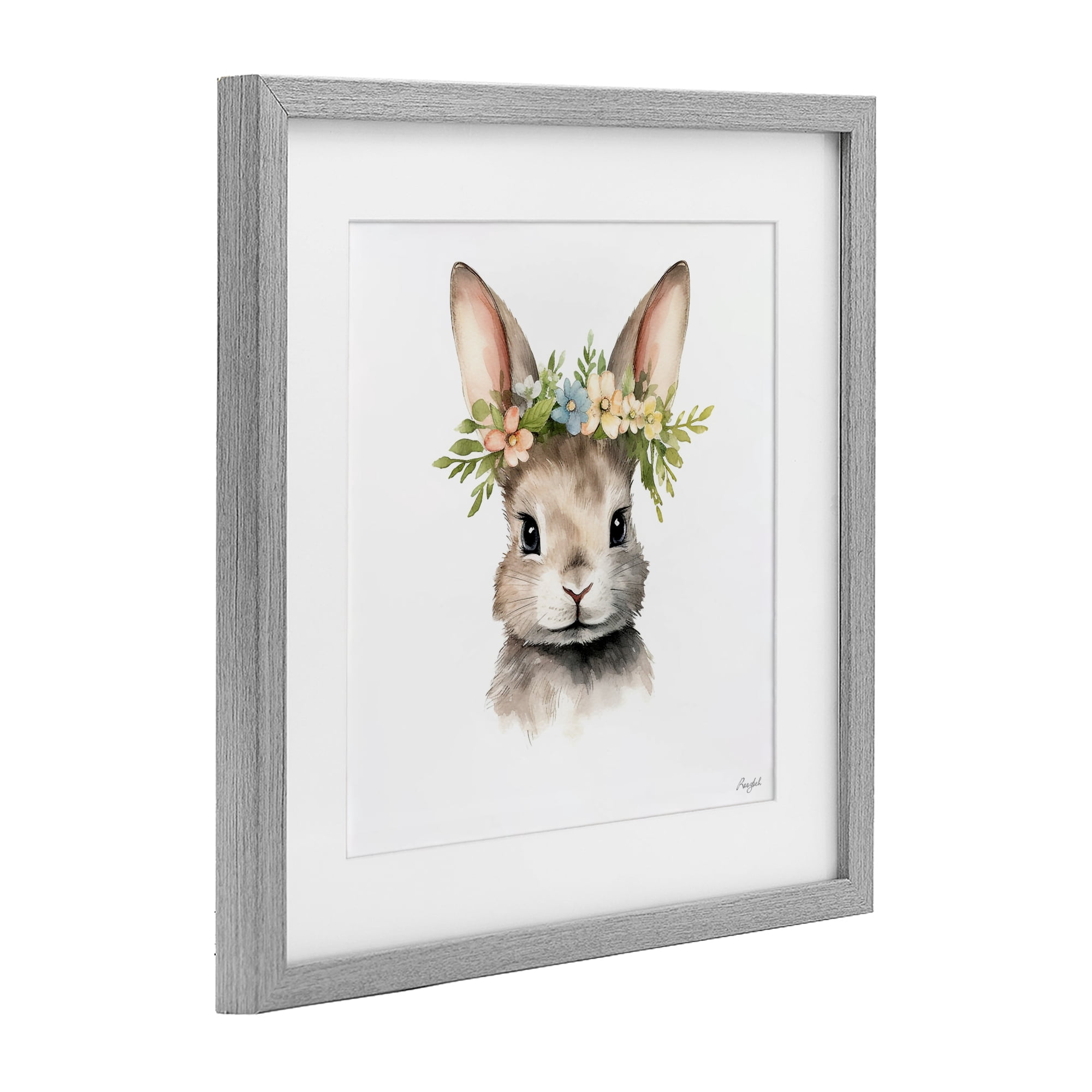 Stupell Industries Woodland Rabbit Flower Crown Gray Framed Print Under Glass, design by Roozbeh