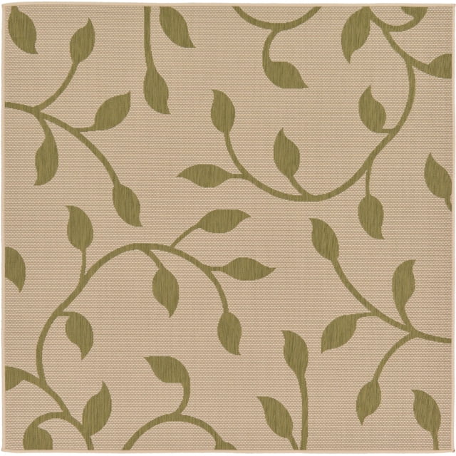 Unique Loom Botanical Collection Floral Vines Transitional Indoor and Outdoor Flatweave Square Rug, 6 Feet, Green/Ivory