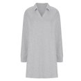 thumbnail image 3 of SMihono Fashion Womens Long Sleeve Lapel Collared V Neck Sweatshirt Dress Loose Fit Solid Color Mini Dresses Fashion Spring 2025 Gray 12, 3 of 7