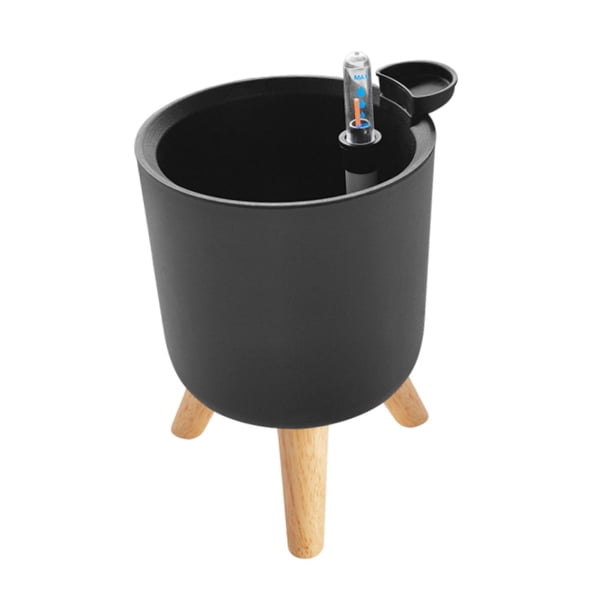 Maceta de riego automático con indicador de nivel de agua, para patios y terrazas. Gris 14x13cm