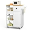 thumbnail image 6 of Lofka Kitchen Island Cart，Kitchen Island on Wheels with Storage, Coffee Cart with Adjustable Shelf, Removable Tray and 3 Side Hooks for Dining Room, White, 6 of 10