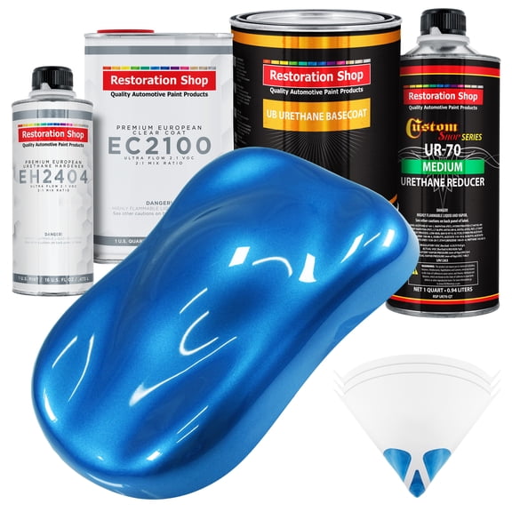 Restoration Shop - Fiji Blue Metallic Urethane Basecoat with European Clearcoat Auto Paint - Complete Quart Paint Color Kit - Automotive Refinish Coating