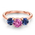 thumbnail image 3 of Gem Stone King 18K Rose Gold Plated Silver Pink Created Sapphire and Blue Created Sapphire Engagement Ring for Women | 2.20 Cttw | Round 6MM | Gemstone September Birthstone | Size 7, 3 of 6