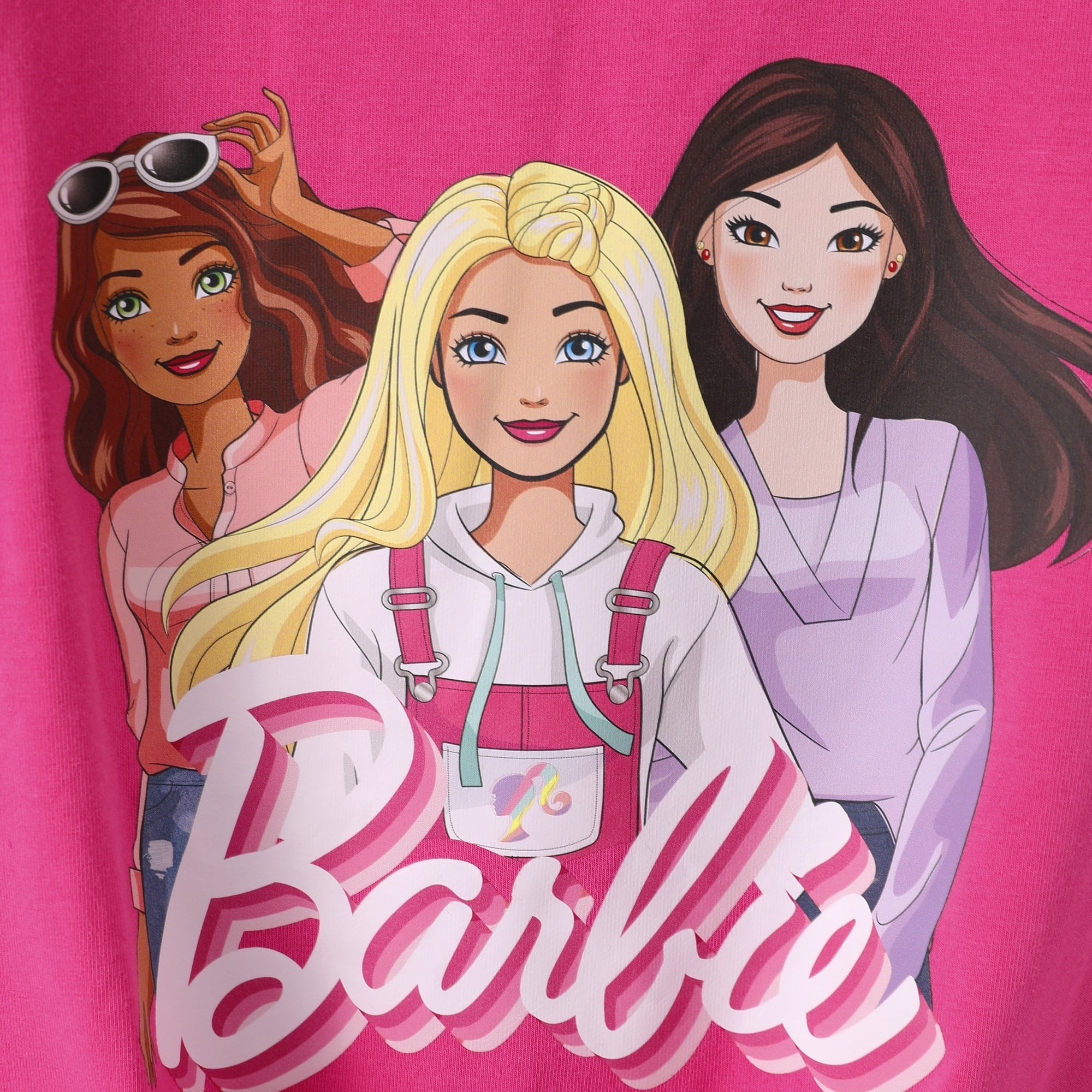 Barbie Girls 2Pcs Pink Outfit Set Long Sleeve Graphic Tee And Logo Print Legging Casual Matching Clothes Sizes 5-12Y