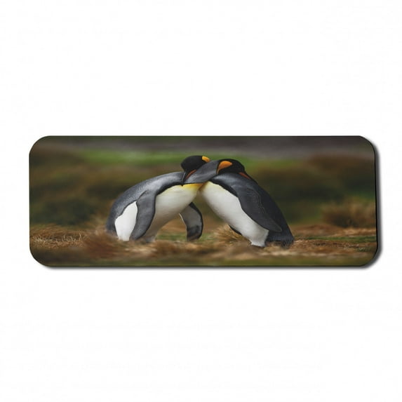 Animal Computer Mouse Pad, Penguin Couple Cuddling in Wild Nature Love Affection Romance Falkland Islands Fauna, Rectangle Non-Slip Rubber Mousepad Large, 31" x 12", Multicolor, by Ambesonne
