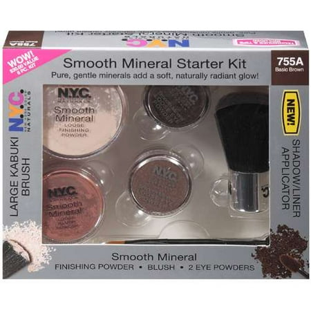 N.Y.C. Smooth Mineral Makeup Starter Kit - Powder Blush Eye Shadow Kabuki Brush