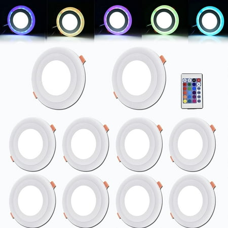 

10 Pack Led Ceiling Lights Double Color (Cool White+RGB) 18W+6W Round Led Panel Light with Remote Control Ultra Thin Led Recessed Lighting Led Downlights Fixture Diameter:245MM Hole Size:210MM