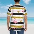 thumbnail image 4 of Fuzoiu Gold Glittering Hearts and Flamingos Print Hawaiian Shirt for Men, Summer Beach Casual Short Sleeve Button Down Shirts, Men’s Beach Summer Shirts with Pocket,XX-Large, 4 of 7
