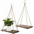 thumbnail image 2 of Rustic Shelf 2 Pcs Wooden Floating Shelves with String Rope Hanging Floating Shelves Rustic Distressed Wood Hanging Shelves Wood Wall Decor Swing Rope, 2 of 3