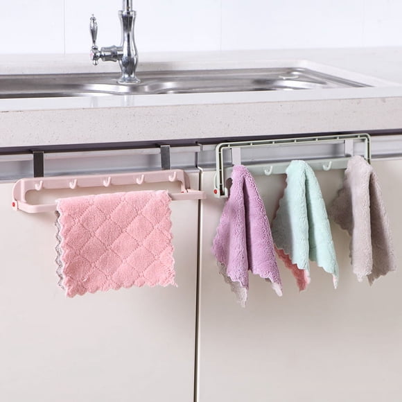 YOPTOP Towel Bar Rack with Hook,Multifunctional Folding Rack Kitchen Hook Accessories Cleaning Cloth Holder Punching Free Cabinet Door Back Hooks Rack,Holder Organizer for Bathroom Kitchen-Blue