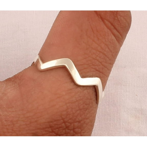 SS DESIGNS 925 Sterling Silver Zig Zag Ring – Handmade Dainty Stacking Ring, Squiggle Curve Band, Minimalist Jewelry for Women, Adjustable Thumb Ring, Birthday Gift