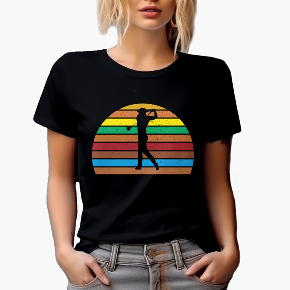 Distressed Shadow of a Swinging Male Golf Player, Golfing or Golfer Themed Merch Gift, Black T-Shirt, Small