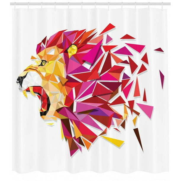 Geometric Decor Shower Curtain Polygon Art Stylized Lion King Geometric Decor Shower Curtain Polygon